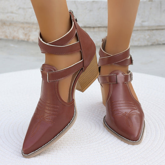 Damen elegante Slingpumps mit asymmetrischem Riemendesign und bequemem Blockabsatz Heidi-Mode