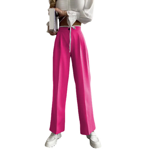 Damen weite klassische Hose mit hohem Bund und praktischen Bindegurten Heidi-Mode