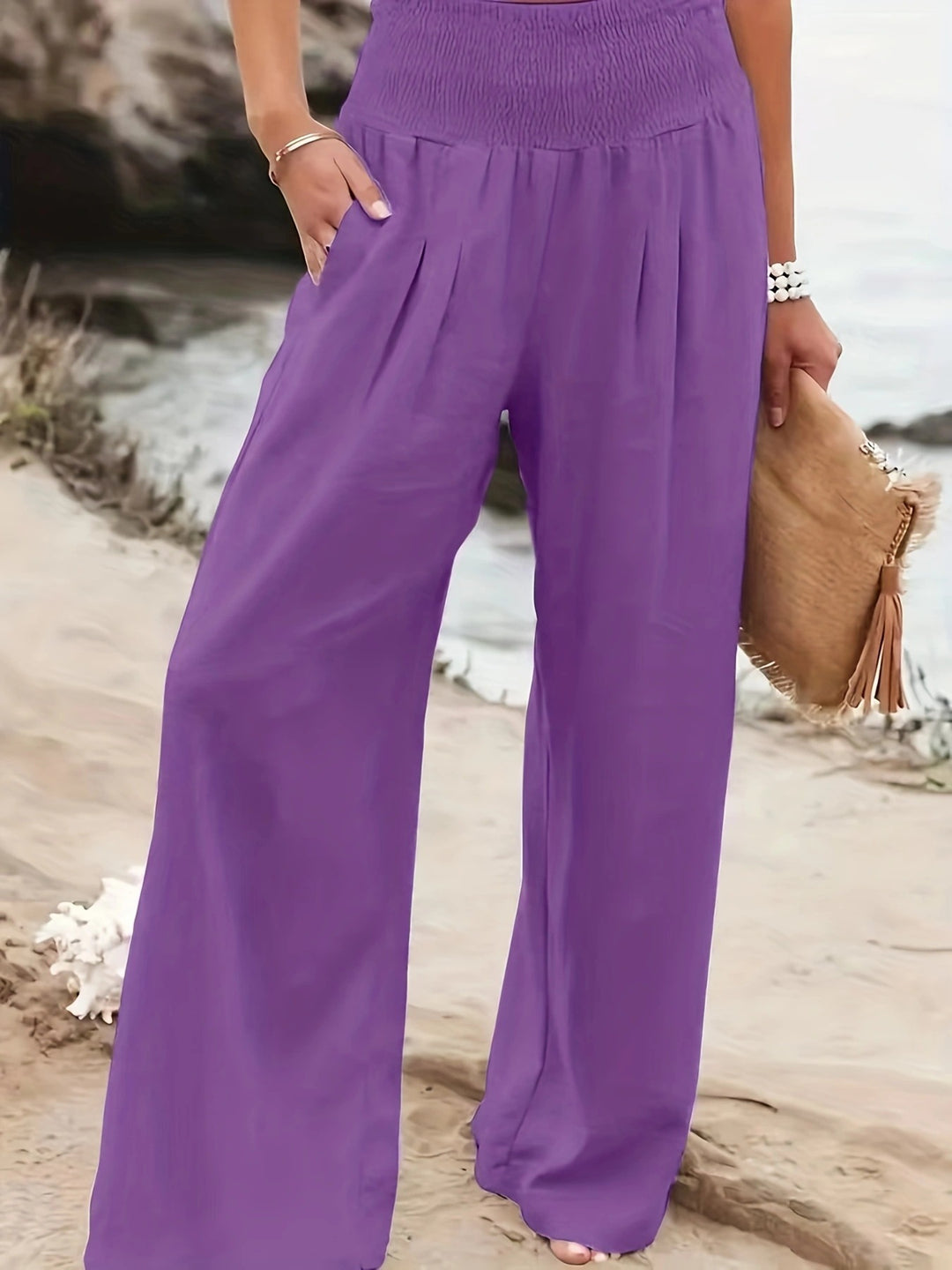 Damen weite Sommerhose mit elastischem Bund und elegantem Faltenwurf Heidi-Mode