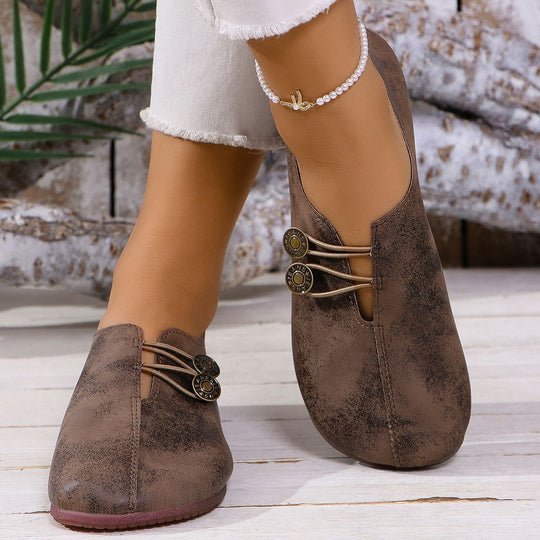 Damen Mokassins mit modischem Schlupfdesign und dekorativen Knopfdetails Heidi-Mode