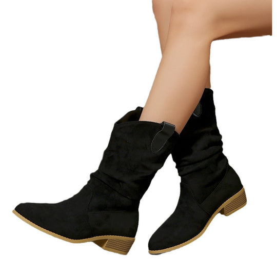 Damen Stiefel im lässigen Wildleder-Look mit elastischem Schaft und bequemem Blockabsatz Heidi-Mode