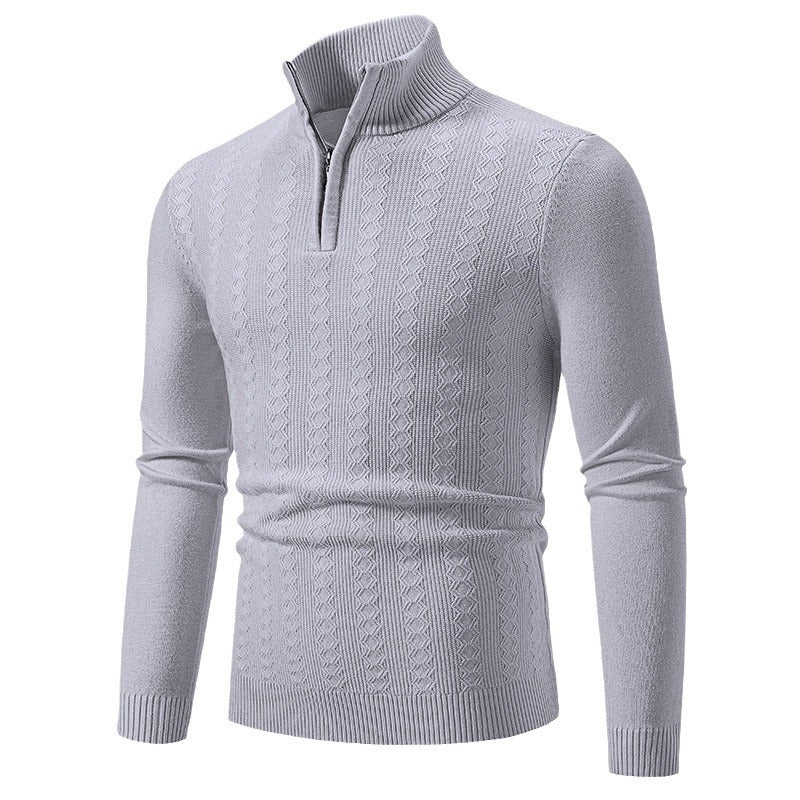 Herren Strickpullover mit Reißverschluss und grafischem Zopfmuster Heidi-Mode