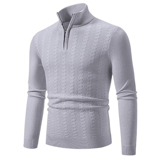 Herren Strickpullover mit Reißverschluss und grafischem Zopfmuster Heidi-Mode