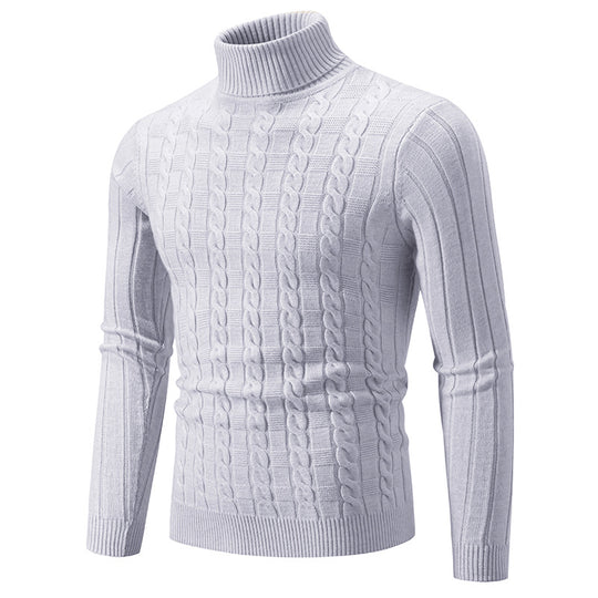 Herren Strickpullover mit hochgeschlossenem Kragen und Zopfmuster Heidi-Mode
