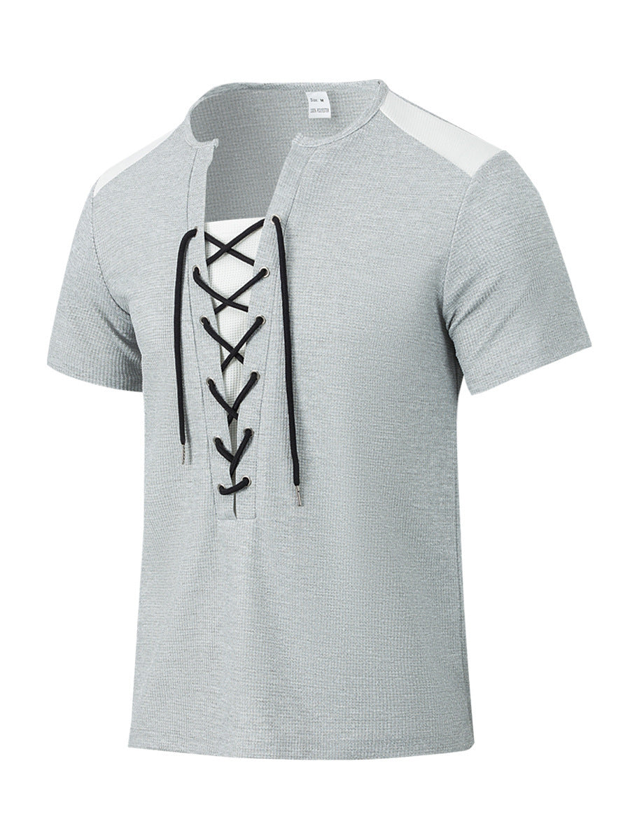 Herren Kurzarm Shirt mit sportlichem Schnürdesign Heidi-Mode