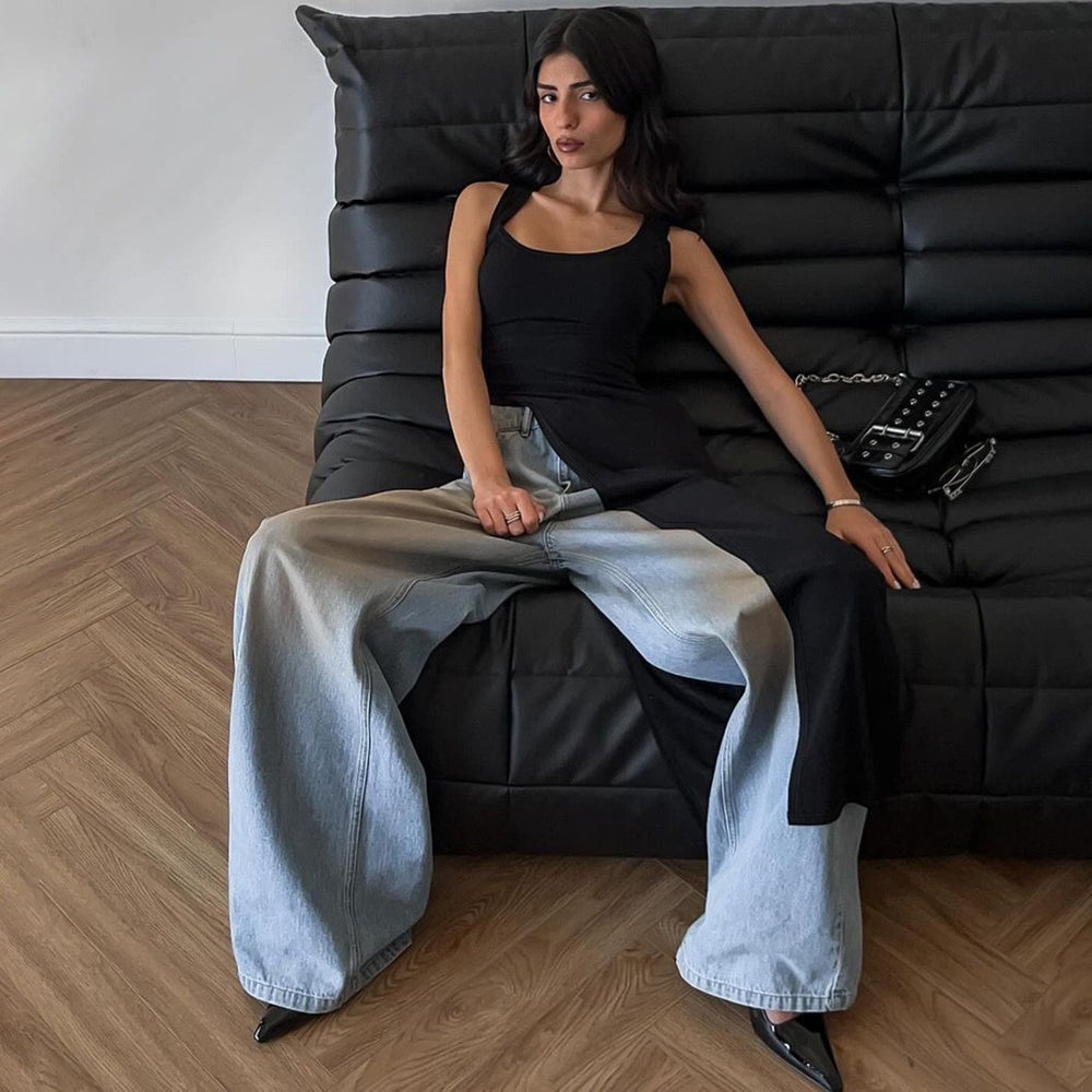 Damen Maxikleid mit asymmetrischem Schnitt und fließendem Stoff Heidi-Mode