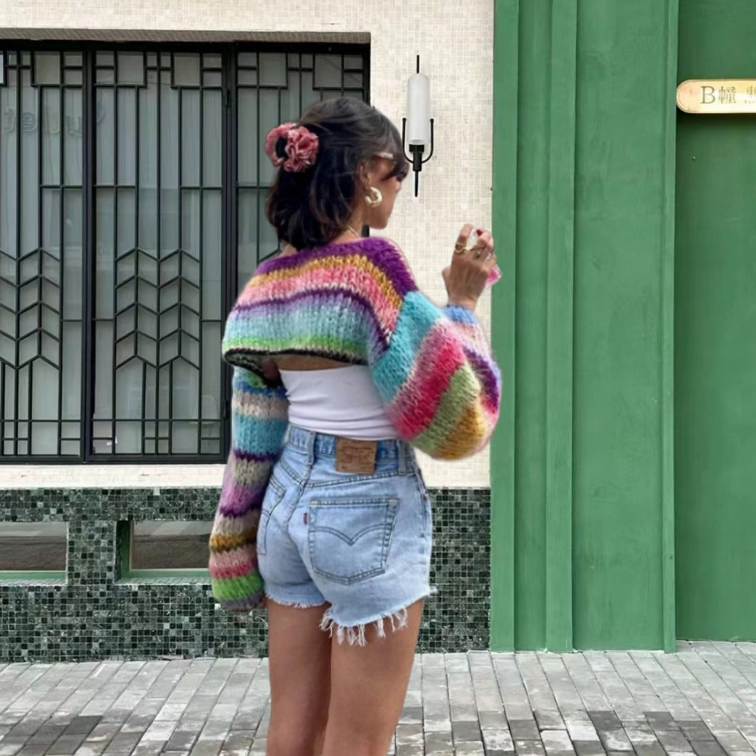 Damen Strickpullover im bunten Design mit weiten Ärmeln Heidi-Mode