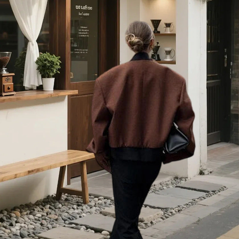 Damen Oversized Wolljacke mit hohem Kragen und modernem Schnitt Heidi-Mode