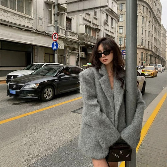 Damen eleganter Wollblazer mit weichem Fleece-Finish Heidi-Mode