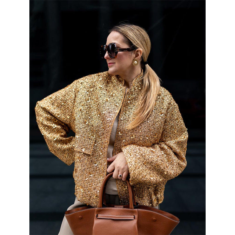 Damen Funkelnde Paillettenjacke mit lässigem Schnitt Heidi-Mode