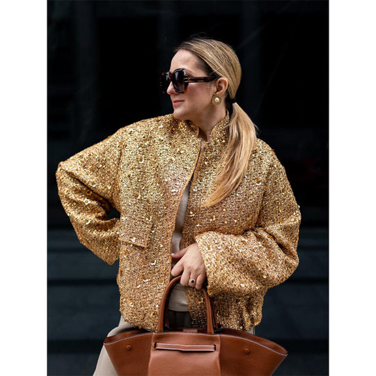 Damen Funkelnde Paillettenjacke mit lässigem Schnitt Heidi-Mode
