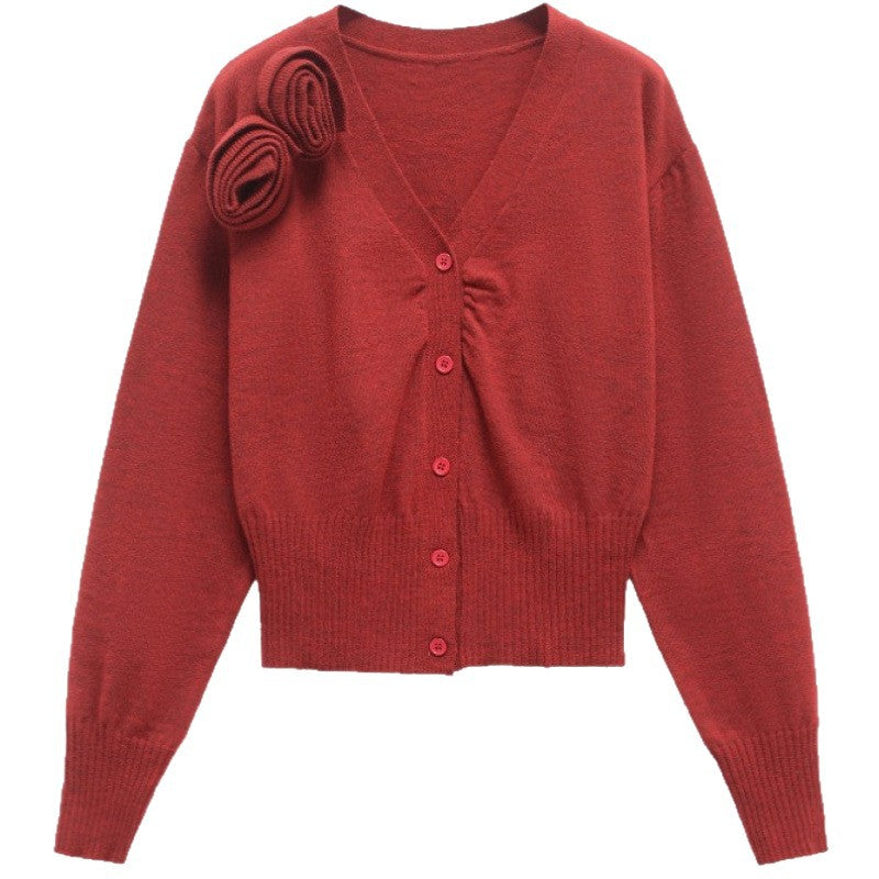 Damen modische Strickjacke mit Druckknopfverschluss und dekorativem Rüschendetail Heidi-Mode