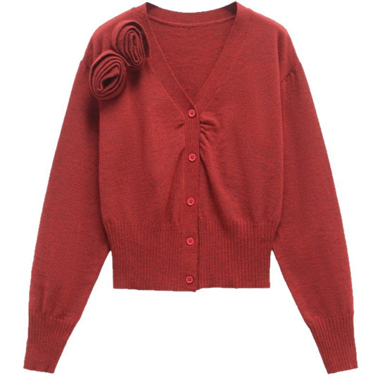 Damen modische Strickjacke mit Druckknopfverschluss und dekorativem Rüschendetail Heidi-Mode