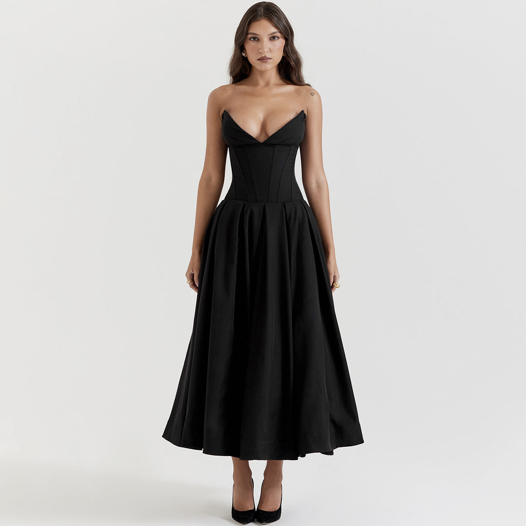 Damen Hochwertiges Abendkleid mit tailliertem Oberteil und voluminösem Rock Heidi-Mode