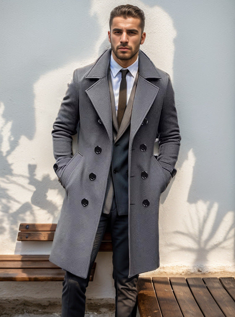 Herren eleganter Wolltrenchcoat mit doppelter Knopfleiste Heidi-Mode