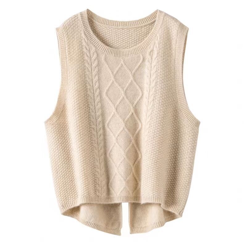 Damen Ärmellose Strickweste mit Zopfmuster und modernen Details Heidi-Mode
