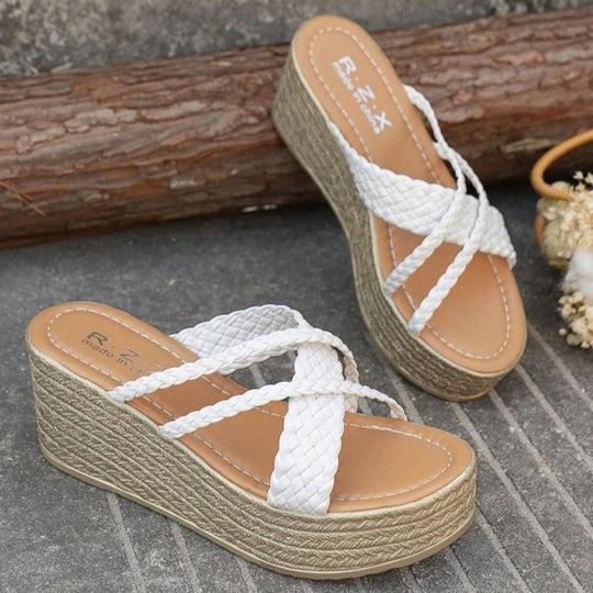 Damen Plateau-Sandalen mit geflochtenem Riemendesign und rutschfester Sohle Heidi-Mode