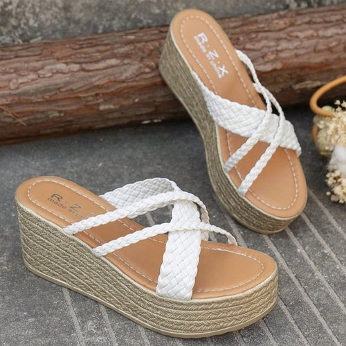 Damen Plateau-Sandalen mit geflochtenem Riemendesign und rutschfester Sohle Heidi-Mode