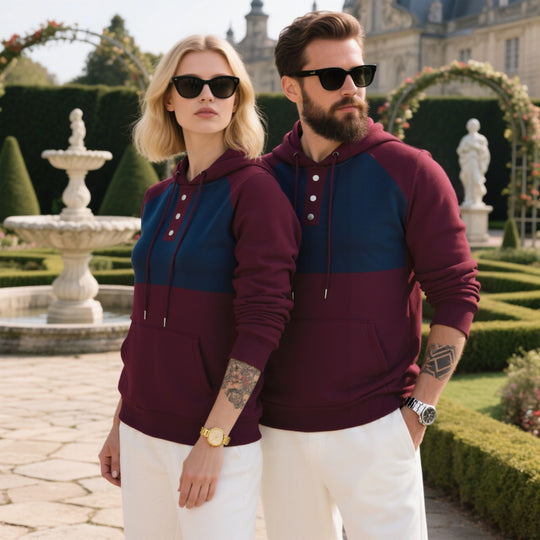 Herren Kapuzensweater mit modernem Henley-Ausschnitt und kontrastierenden Ärmeln Heidi-Mode