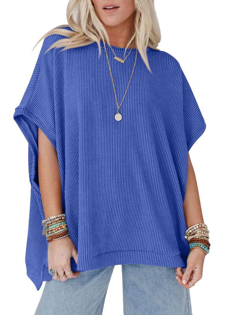 Damen Oversized T-Shirt mit Rippenstruktur Heidi-Mode