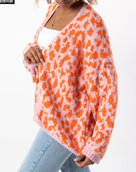 Damen lässige Strickjacke im Leopardenmuster Heidi-Mode