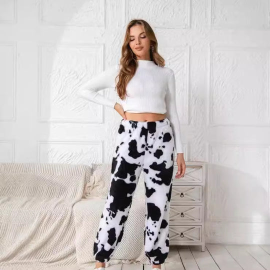 Damen kuschelige Fleece-Hose mit Leopardenmuster Heidi-Mode