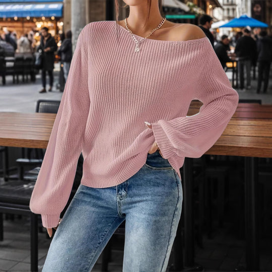 Damen lässiger Pullover mit asymmetrischem Schnitt und überschnittenen Schultern Heidi-Mode