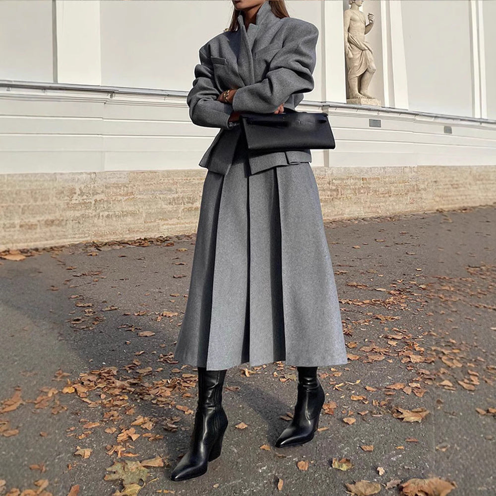 Damen elegante Oversize-Jacke mit hohem Kragen und strukturierten Ärmeln Heidi-Mode