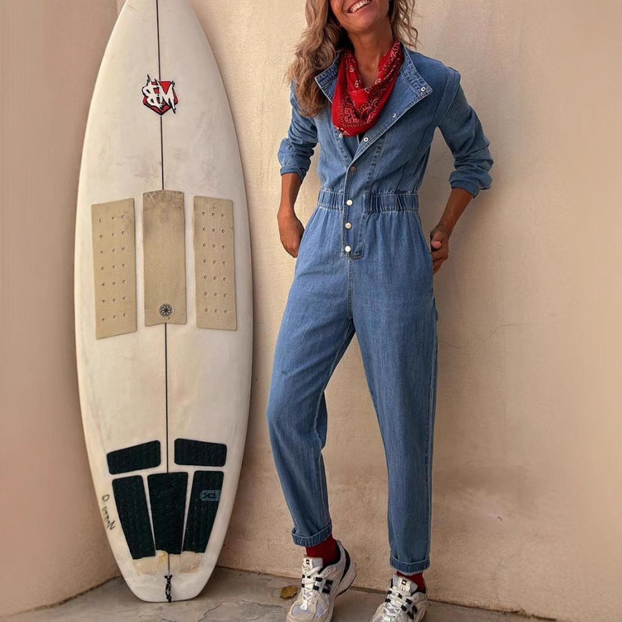 Damen Denim Jumpsuit mit taillierten Details und praktischen Taschen Heidi-Mode