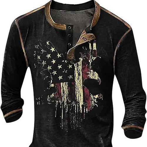 Herren Langarmshirt mit künstlerischem Grafikdruck und praktischem Knopfverschluss Heidi-Mode