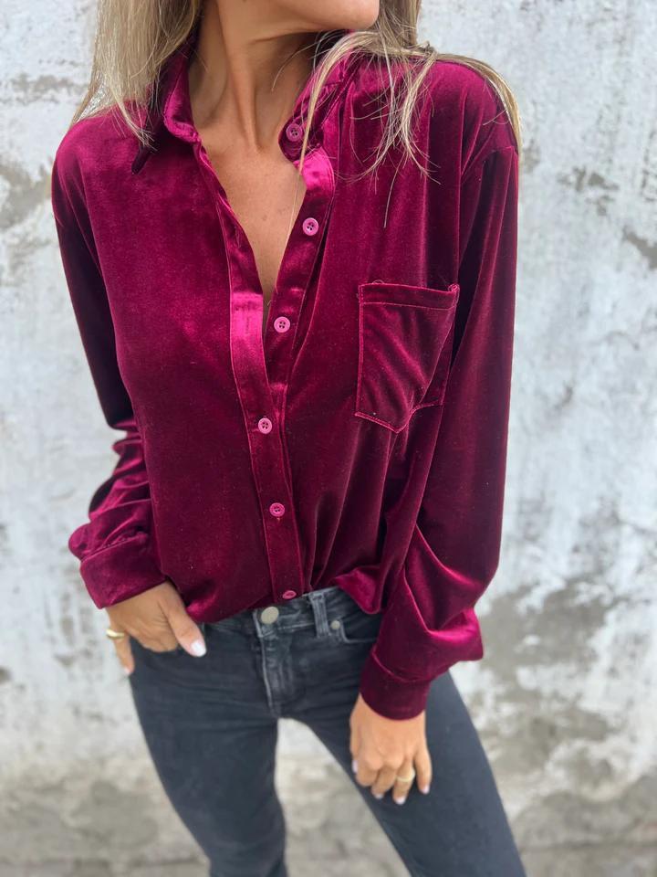 Damen Elegante und glänzende Bluse aus Samt Heidi-Mode