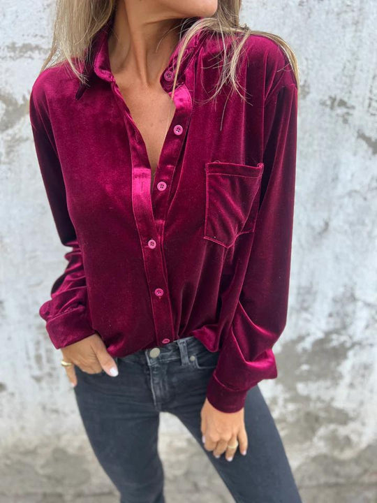 Damen Elegante und glänzende Bluse aus Samt Heidi-Mode