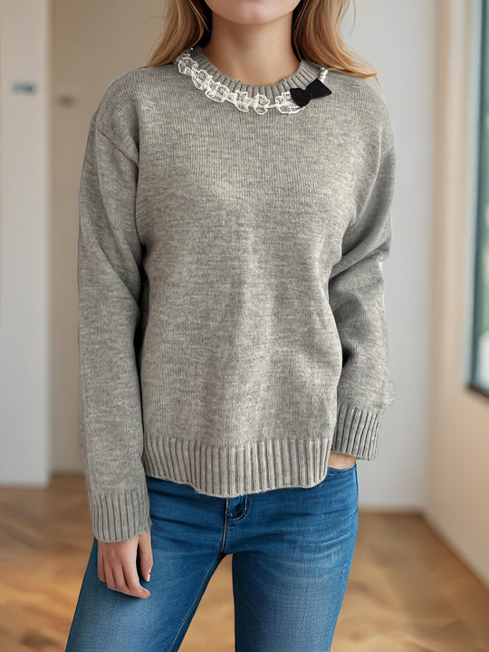 Damen lässiger Pullover mit dekorativem Kragen Heidi-Mode
