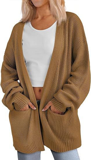 Damen Grobstrick Cardigan mit offenem Schnitt und praktischen Taschen Heidi-Mode