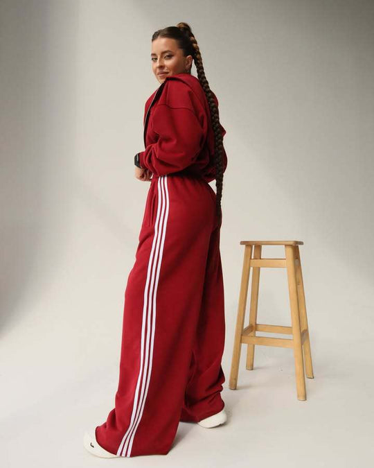 Damen Trendiges Sport-Lounge-Set mit cropped Sweatjacke und weit geschnittenen Jogginghosen Heidi-Mode