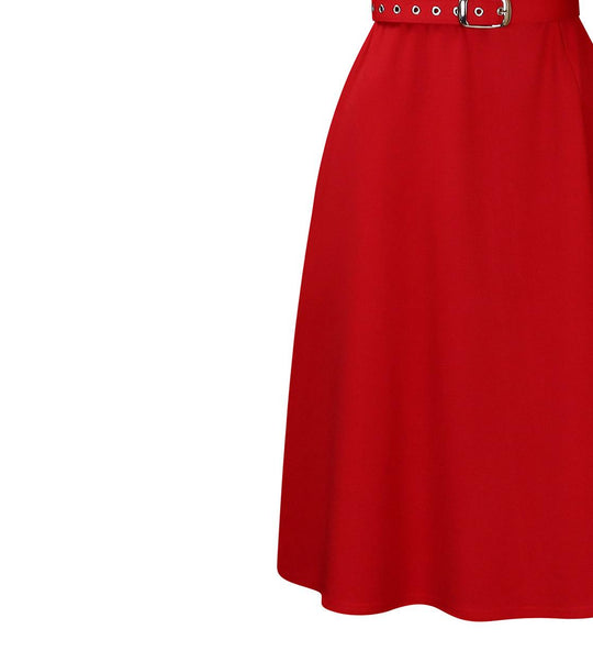 Damen ausgestelltes Kleid mit elegantem Schnitt und schickem Taillengürtel Heidi-Mode
