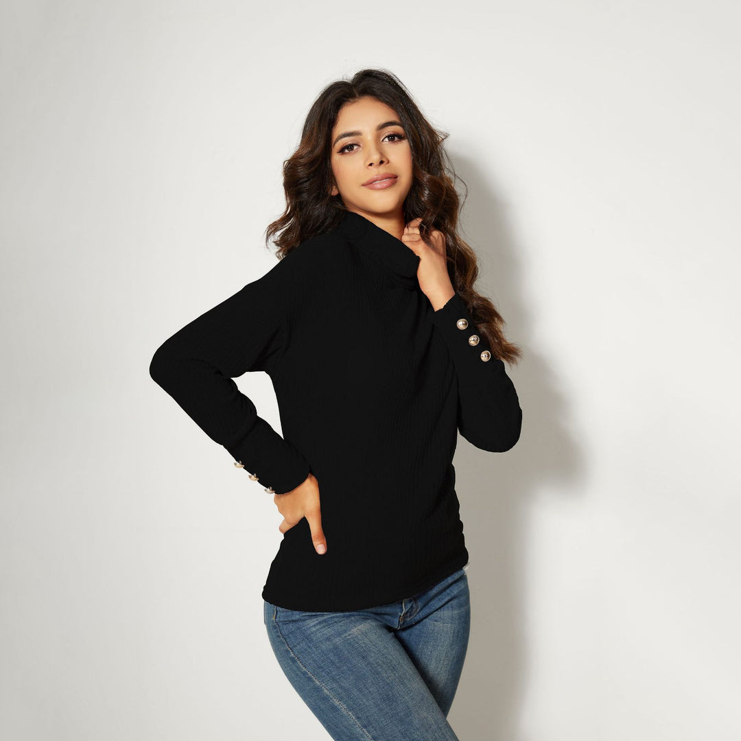 Damen Moderner Rollkragenpullover mit Knopfdetails Heidi-Mode