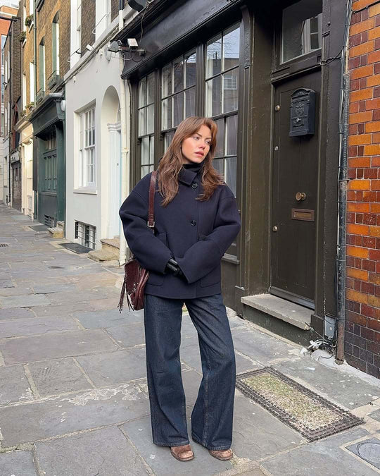 Damen Oversized Winterjacke mit hohem Kragen und Knopfverschluss Heidi-Mode