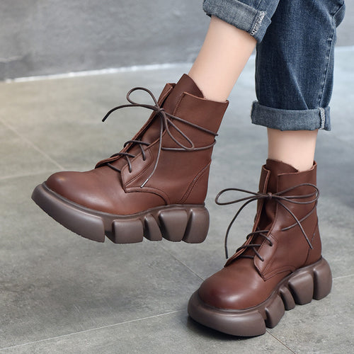 Damen Chunky Schnürboots mit rutschfester Sohle und modernem Design Heidi-Mode