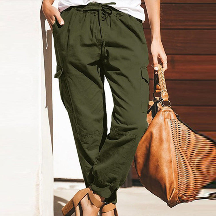 Damen lockere Cargo-Hose mit elastischem Bund und praktischen Taschen Heidi-Mode
