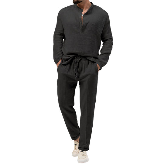 Herren Freizeit-Set aus atmungsaktivem Material mit Knopfleiste und elastischem Bund Heidi-Mode