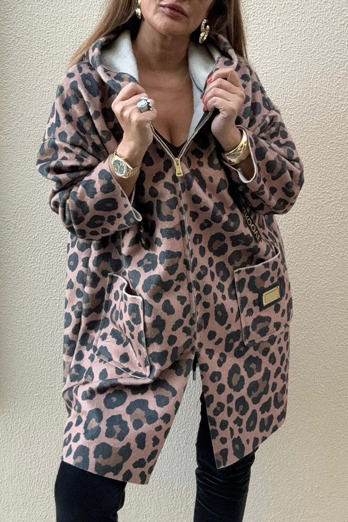 Damen modische Kapuzenjacke mit Leo-Muster Heidi-Mode