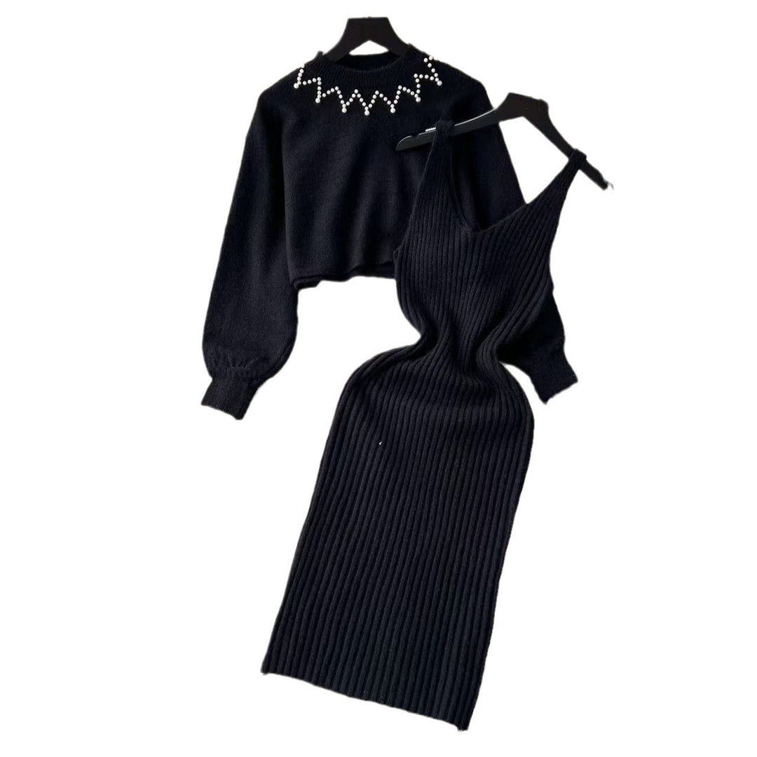 Damen Elegantes Strickkleid mit raffinierter Ribstruktur und stylischem Crop-Pullover Heidi-Mode