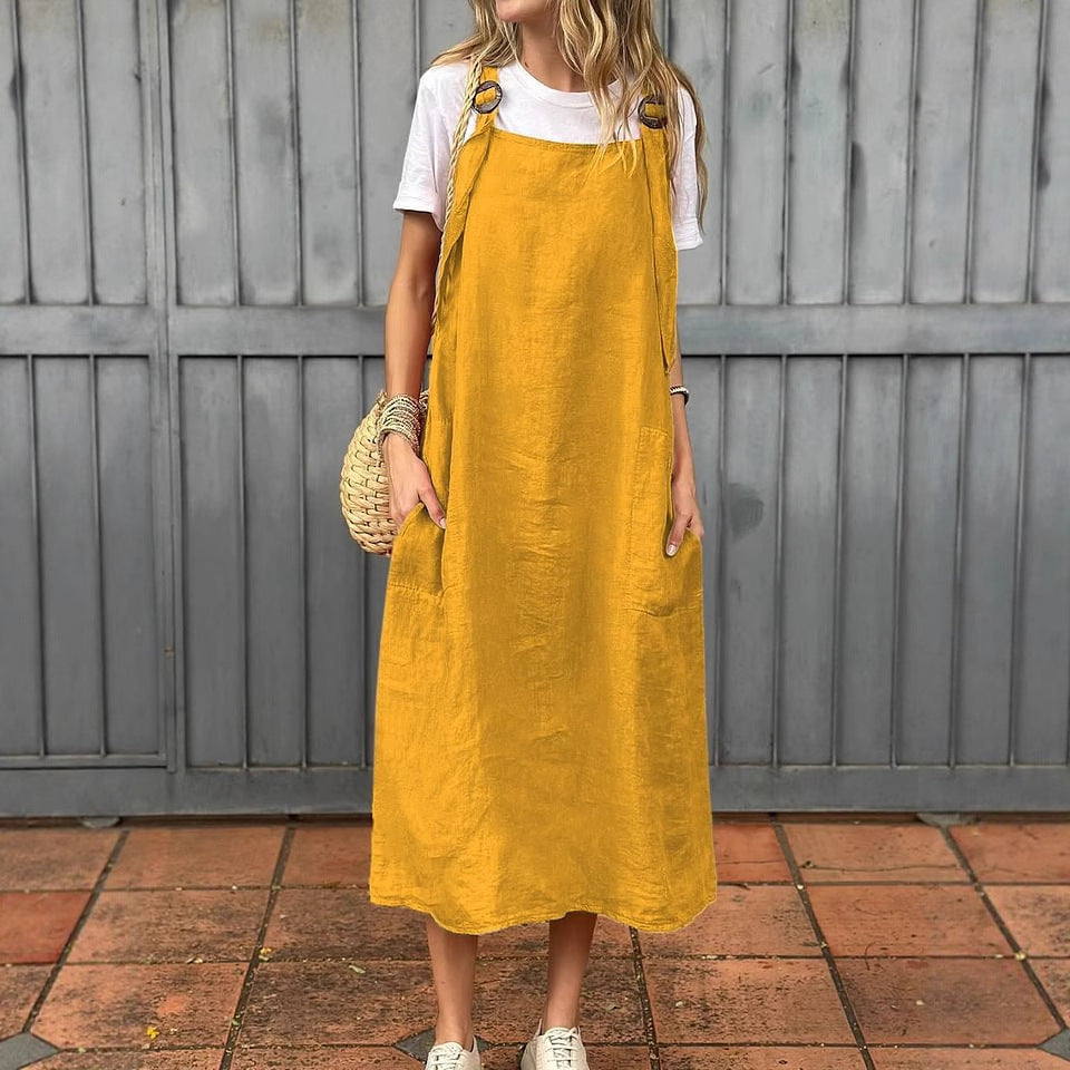 Damen Leichte Leinenkleid mit Taschen Heidi-Mode