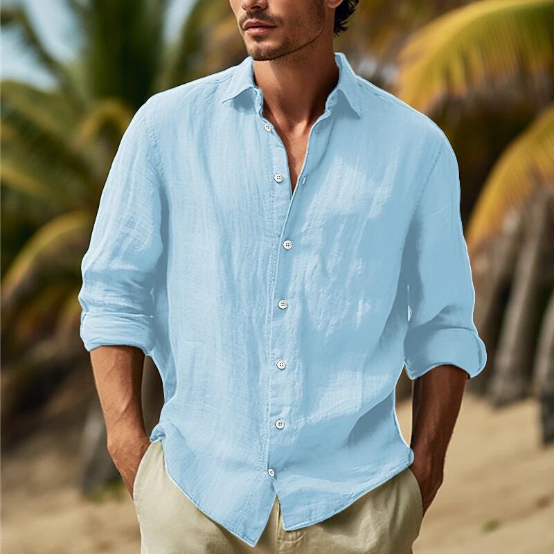 Herren Leinenhemd mit luftiger Passform und eleganter Knopfleiste Heidi-Mode