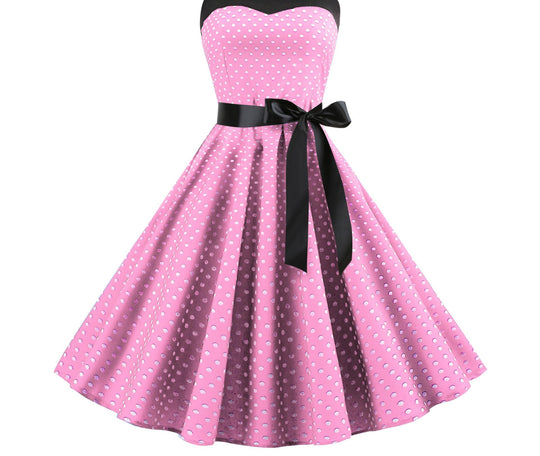 Damen Rockabilly Kleid mit Polka-Dots und Taillengürtel Heidi-Mode