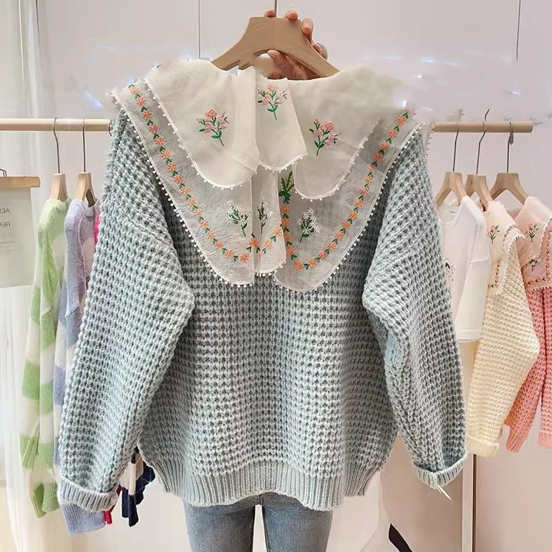 Damen gestickterCardigan mit weit geschnittenem Kragen Heidi-Mode