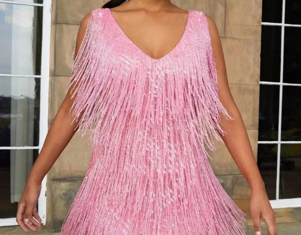 Heidi-Mode | Rüschenquast V-Ausschnitt Ärmelloses Minikleid