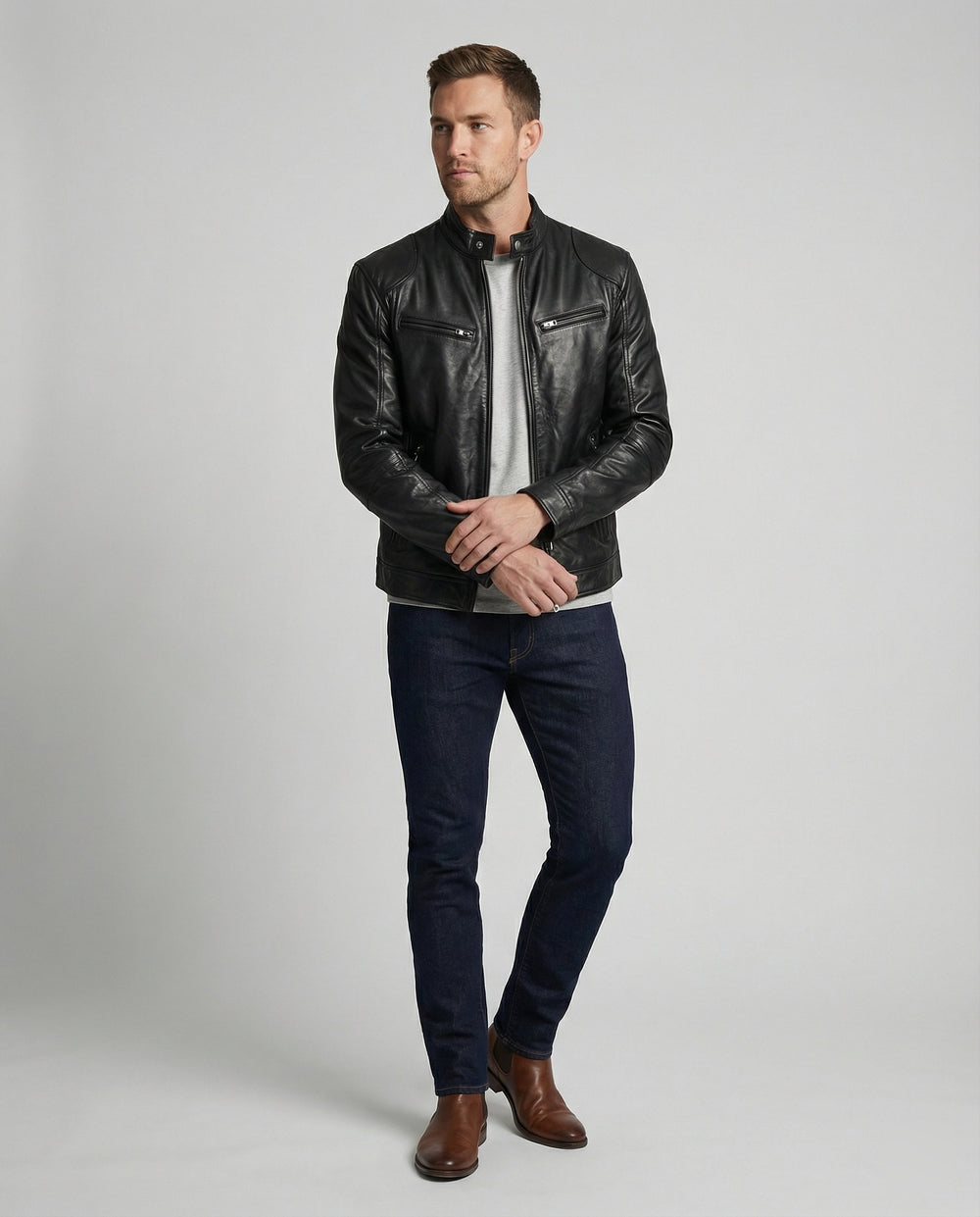 Herren Kunstleder Bomberjacke mit Reißverschluss