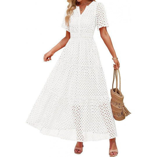 Damen Maxikleid mit gehäkeltem Muster Heidi-Mode